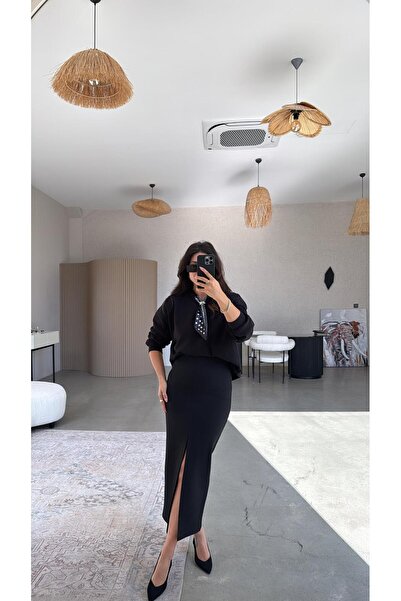 Buket Teke Black Front Slit Steel Skirt