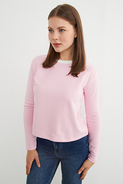 Fulla Moda 3 Thread Ribbed Sweatshirt with Ribbed Neckline