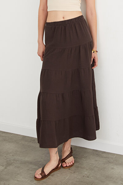 Fulla Moda Linen Look Skirt with Elastic Waist