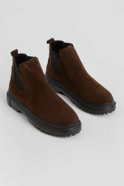 Tonny Black Men's Brown Thick Nylon Light Sole Chelsea Boots with Elastic Sides