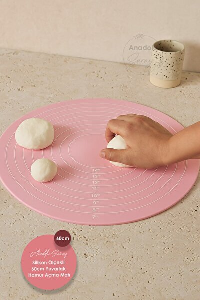 Anadolu Saray Silicone Scale 60cm Round Dough Rolling Mat Non-Stick and Washable Kitchen Mat