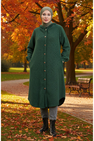 sefamerve Καπάκι με με κουκούλα κουμπιά 0201-07 Σμαραγδένιο πράσινο