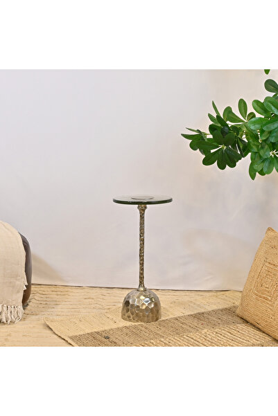 Crafted by Lifestyle Glass Top Side Table with Pedestal Base - 30x60 cms