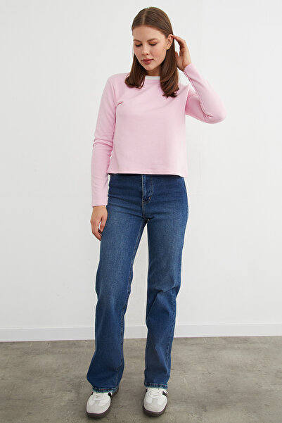 Fulla Moda 3 Thread Ribbed Sweatshirt with Ribbed Neckline