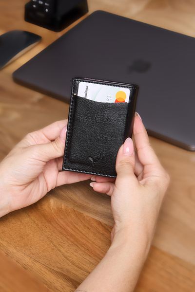 V LEATHER ATELİER Premium Automatic Mechanism Leather Wallet Rfid Protected Special Boxed Shipping Black