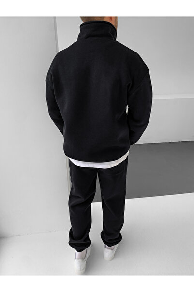 NO1 KONSEPT Μαύρο Premium επένδυση fleece Πλεκτό Σετ Φόρμας με 3 Κλωστές