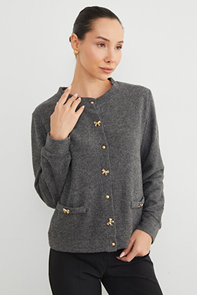 Fulla Moda Bow Buttoned Pocketed Knitwear Cardigan