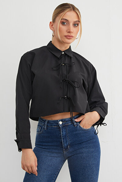 Fulla Moda Buttoned Crop Shirt with Tie Front