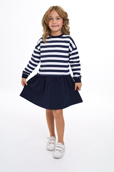 Toontoy Κοριτσίστικο φόρεμα με στάμπα, μακρυμάνικο, με ριγέ λεπτομέρειες και ...