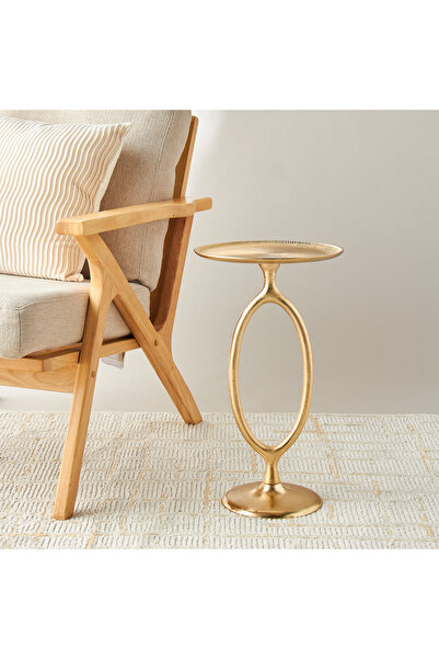 Lifestyle Ribbed Oval Metal Top Accent Table - 30x55 cms