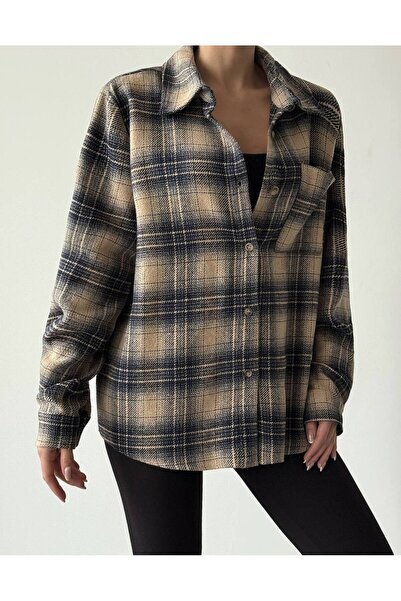 Quzu Back Printed Oversized lumberjack shirt