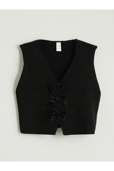 LC Waikiki Lcw Kids Black Glitter Knitwear Girls' Vest and Pants