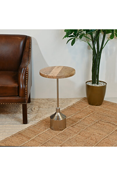 Crafted by Lifestyle Home Carving Round Accent Table with Metal Base - 30x60 cms