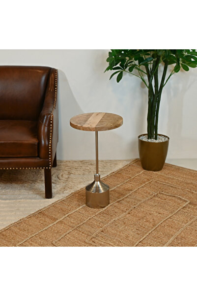 Crafted by Lifestyle Home Carving Round Accent Table with Metal Base - 30x60 cms