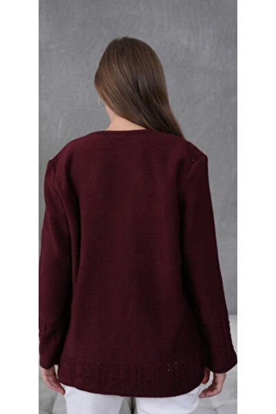 Elçelya Moda Women's Mother Plus Size Chain Flower Motif Buttoned Cardigan