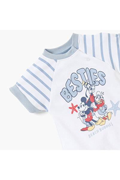 Disney Mickey Mouse Print Romper with Round Neck and Short Sleeves
