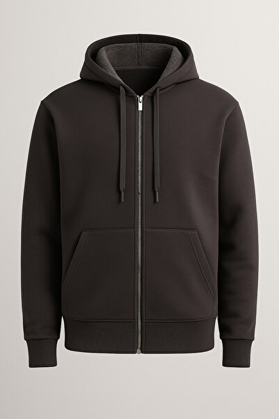 Valiberta Plush Inside Three Thread Fabric Ov Oversized Ermuarlı Ka Hooded Weatshirt - Smoked