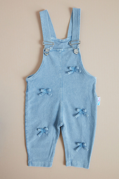 Fulla Moda 100% Cotton Ribbon Detailed Denim Baby Girl Salopet Set