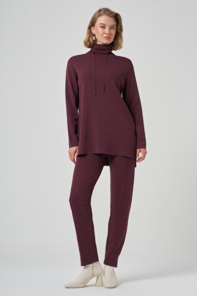 Nuss Mock Neck Sweat Pant Trouser Knitwear Set 1353 Claret Red