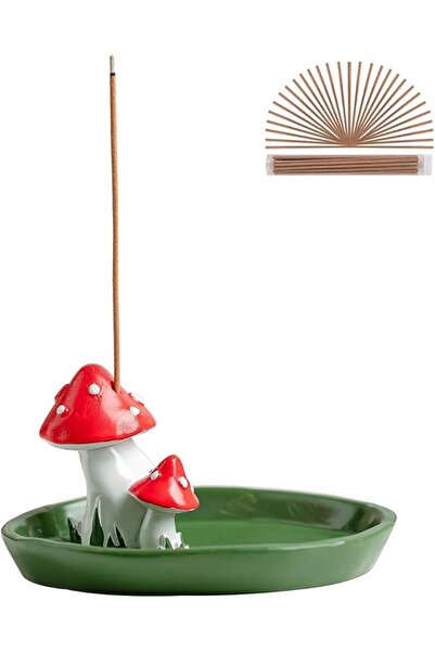 Generic Cute Mushroom Incense Holder with 30 Incense Sticks, Handmade Incense Burner, Natural-Themed Incense