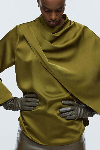 H&M Shawl-detail satin blouse