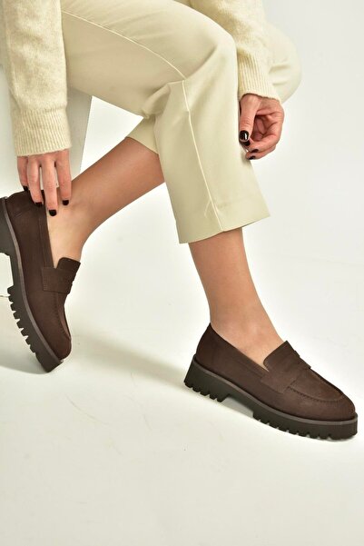 Fox Shoes V944086101 Brown Genuine Leather Nubuck Thick Soled Moccasin Shoes