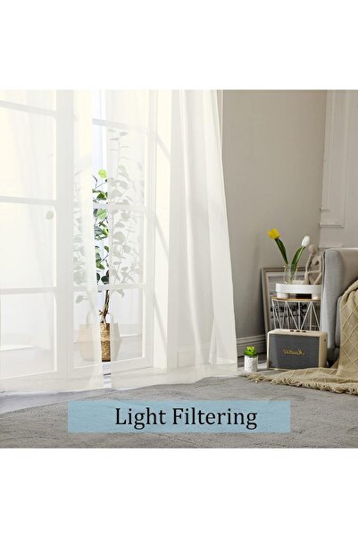 Generic OWENIE Sheer Curtain Pack of 2, Ivory, Polyester, 1.06m x 2.44m Each