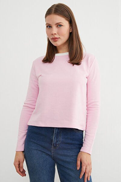 Fulla Moda 3 Thread Ribbed Sweatshirt with Ribbed Neckline