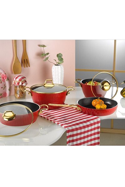 Lines MAYA 7 PCS GRANİT TENCERE SETİ ALTIN KAPAK BEYAZ