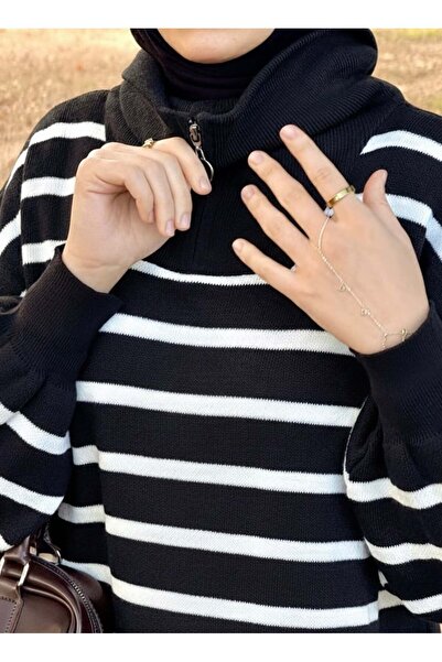 Nissra Ankanoor Zipper Collar Striped Knitwear Dress Anka252009