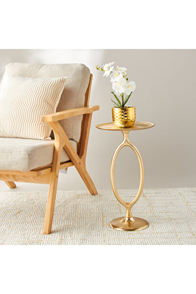 Lifestyle Ribbed Oval Metal Top Accent Table - 30x55 cms