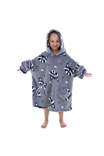 OEM Blanket with Sleeves for Children 4-8 Years, Sweatshirt Type, Hood and Pockets, Flannel Fleece, Polyester
