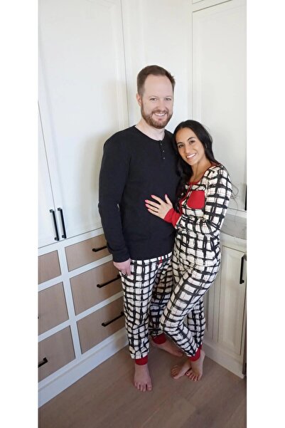 Lovedbaby Set de lenjerie de pat pentru femei, ediție festivă, carouri de Crăciun, XS-L