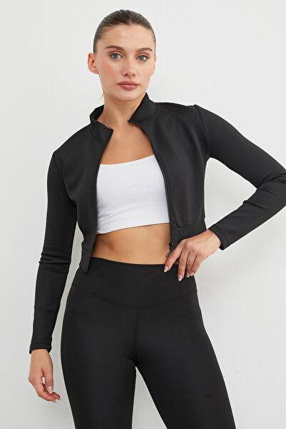 Fulla Moda Mock Neck Zippered Diving Fabric Sports Jacket