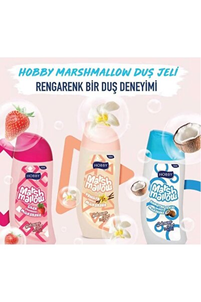 Hobby MARSHMALLOW DUŞ JELİ 3 ÇEŞİT ÇİLEK, VANİLYA , HİNDİSTAN CEVİZİ