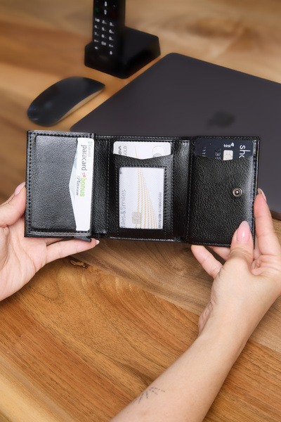 V LEATHER ATELİER Premium Automatic Mechanism Leather Wallet Rfid Protected Special Boxed Shipping Black