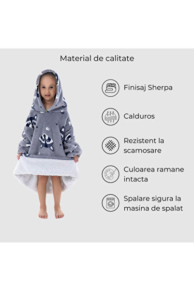 OEM Blanket with Sleeves for Children 4-8 Years, Sweatshirt Type, Hood and Pockets, Flannel Fleece, Polyester