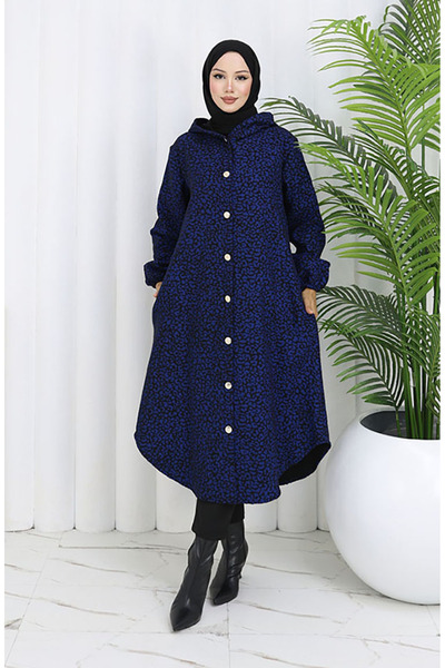 sefamerve Leopard pattern Hooded stamp cap 0187-03 Cobalt black