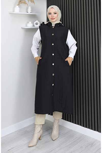 sefamerve Quilted Fabric Buttoned Vest 0186A-05 Black