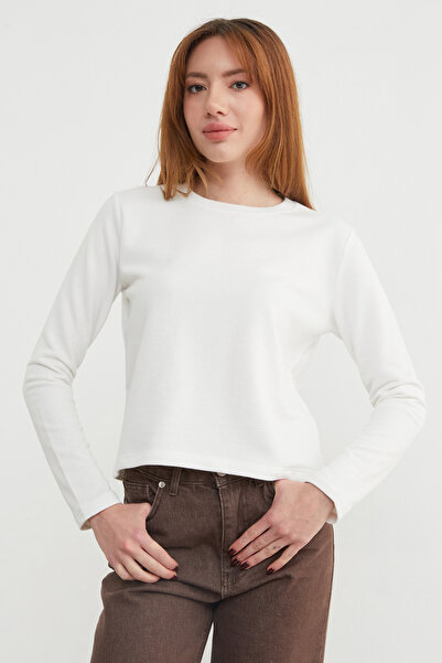 Fulla Moda 3 Thread Ribbed Sweatshirt with Ribbed Neckline