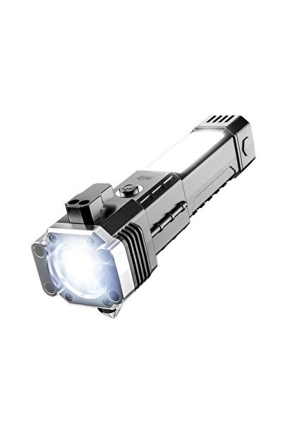 House Pratik HP71 Acil Durum El Feneri 4 Modlu Powerbank & Cam Kırma Çekici Type-C Şarjlı Siyah