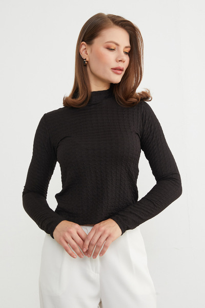 Fulla Moda Mock Neck Wrinkled Fabric Blouse