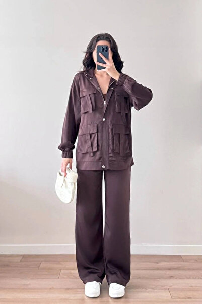 Eka Γυναικείο Σετ Παντελόνι Καφέ Μπουφάν 1041-2708