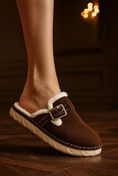 Fulla Moda Buckle Detailed Fur-Lined House Slippers