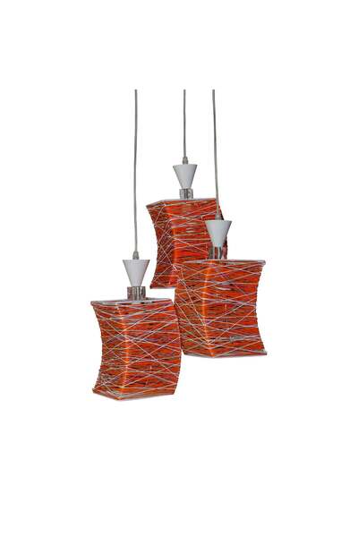 RFAN Pendant, Model 2716-3, with Lampshade, 3 x E27, Adjustable Height, Red
