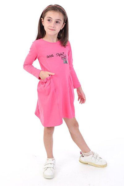 Toontoy Κοριτσίστικο φόρεμα με στάμπα, μακρυμάνικο, με τσέπες και λαιμόκοψη π...