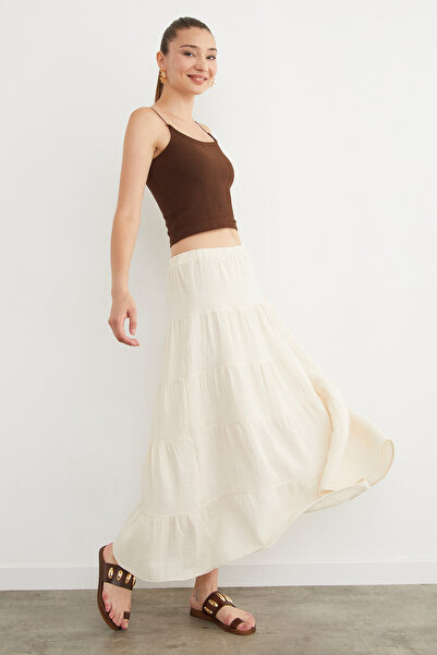 Fulla Moda Λινό φούστα με ελαστική μέση