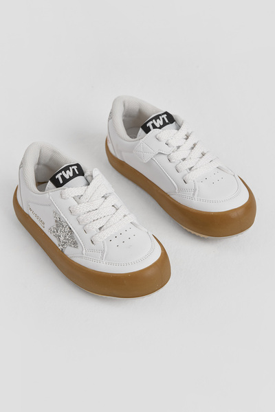 Tonny Black Children's Unisex White Thermo Sole Star Detailed Lace-Up and Velcro Sports Shoes