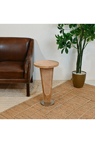 Crafted by Lifestyle Home Carving Wooden Top Accent Table with Pedestal Base - 36x62 cms