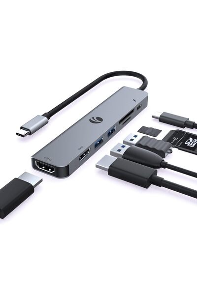 VCOM 7-in-1 USB-C Hub Docking Station - Dual HDMI (4K & 1080P), 2x USB 3.0, 100W PD, SD/TF
